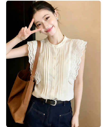 프랑스식 작은 날다 소매 셔츠 여자 2026 새로운 여름 디자인 센스 자이언트 잘 생긴 여성 민소매 맨위 셔츠