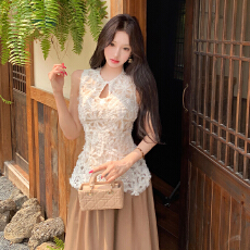 实拍法式优雅无袖镂空蕾丝上衣女夏季2026年半身裙套装气质两件套