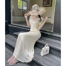 实拍森系温柔风镂空针织衫夏季新款搭配高腰显瘦长裙套装两件套女