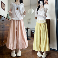 批发实拍2026多巴胺彩色百搭显瘦海边度假辣妹高腰花苞长裤九分裤女