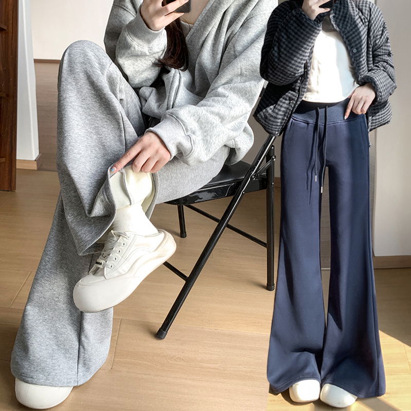 实拍2025显瘦秋冬加绒微喇华棉百搭紧身宽松阔腿裤马蹄休闲长裤女
