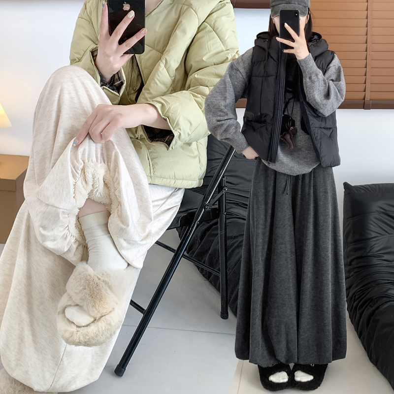 2025实拍加厚羊羔毛一条保暖韩版松紧腰花苞小个子灯笼裤休闲裤女