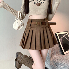 批发实拍2025秋冬麂皮绒显瘦百褶裙百搭韩版减龄半身裙女送腰带