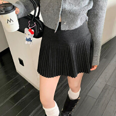 批发实拍白色毛呢百褶裙女加厚短裙小个子冬季新款百搭休闲半身裙