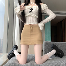 批发实拍卡其色西装半身裙女辣妹<b class='q'>高腰</b>包臀裙子防走光裤裙百搭a字<b class='q'>短裙</b>