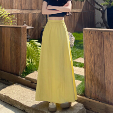 批发实拍 2026夏季薄款<b class='q'>雪纺</b>双层 减龄黄色海边度假半身长裙女