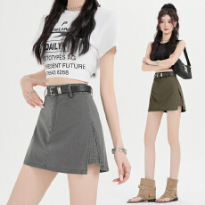 批发实拍牛仔短裙显瘦开叉包臀<b class='q'>裙子</b>女2026夏季新款A字裙灰色半身裙
