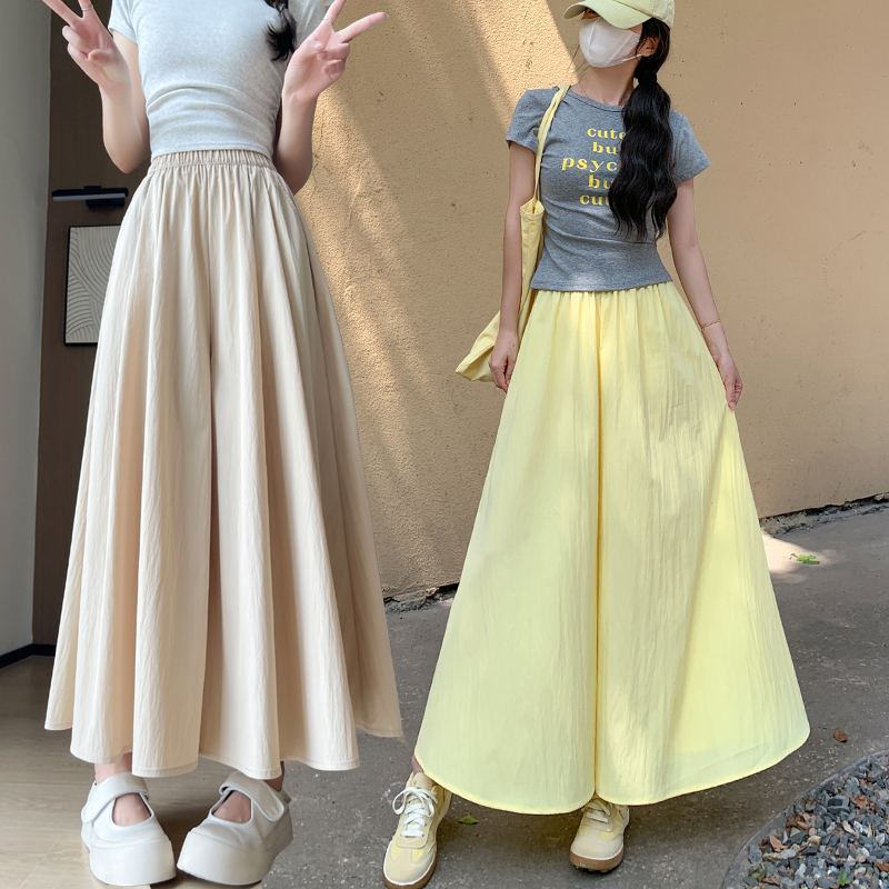 2026 실사 여름 얇은 스타일 하이웨이스트 한국 스타일 슬림해 보이는 도루 센스 작은 키 얼음 실크 와이드 레그 팬츠 바지 여성