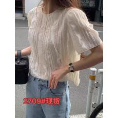 批发现2025<b class='q'>韩国</b>东大门<b class='q'>代购</b>夏款洋气减龄净版褶皱短袖衬衫上衣