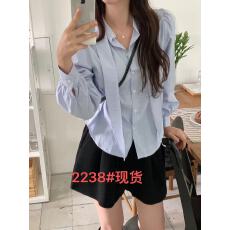 批发韩国chic 早秋 飘带 单排扣 长袖 <b class='q'>条纹</b> <b class='q'>衬衫</b>