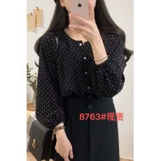 批发设计灯笼春秋复古波点法式雪纺衬衣衬衫2025长袖<b class='q'>宽松</b>上衣新款打底