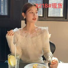 批发法式立体<b class='q'>花朵</b>长袖别致打底早秋新款设计修身<b class='q'>T</b><b class='q'>恤</b>显瘦绝美洋气上衣