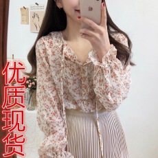批发温柔风上衣<b class='q'>泡泡袖</b>遮肚子<b class='q'>雪纺衫</b>洋气长袖甜美碎花衬衫女设计感
