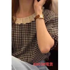 批发<b class='q'>韩国</b>东大门2025夏季新款女装甜美蕾丝边娃娃拼接格子泡泡短袖衬衫