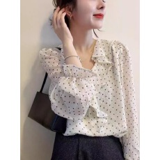 批发春装大码女装法式甜美<b class='q'>波点</b><b class='q'>衬衫</b>气质别致漂亮小衫