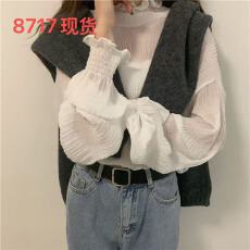 批发<b class='q'>大码</b>女装雪纺打底衫女胖MM春秋纯色蕾丝木耳边半高领减龄内搭上衣