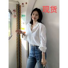 批发2026极简气质翻领白色衬衫早春休闲内搭衬衣宽松显瘦上衣女