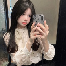 批发法式甜美波点长袖雪纺衫女2026春季新款时尚设计感蝴蝶结绑带上衣