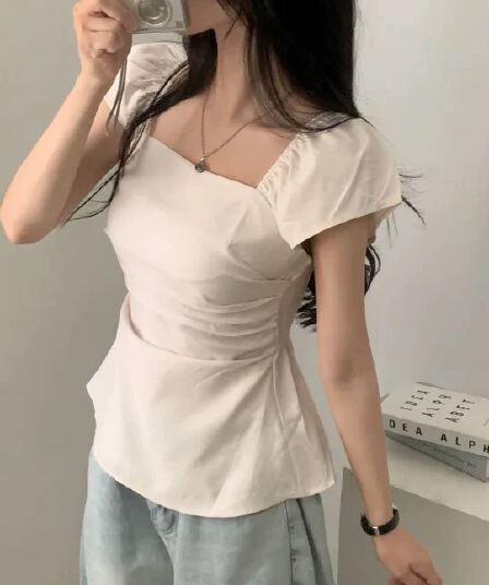 한국 chic 개성 광장 칼라 허리 수축 슬림해 보이는 레이스 업 셔츠