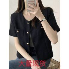 批发时尚百搭气质单排扣圆领<b class='q'>短</b>袖<b class='q'>外套女</b>夏薄款小香风小个子上衣