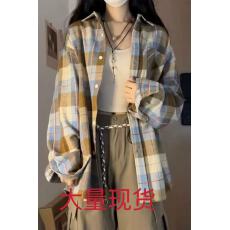 批发<b class='q'>格子</b><b class='q'>衬衫</b>女春秋季2026新款薄外套长袖日系复古<b class='q'>衬衣</b>宽松设计感上衣