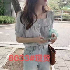 批发DOPE-<b class='q'>格子</b>短袖<b class='q'>衬衫</b>女夏新款日系甜美减龄小清新百搭锁骨心机上衣