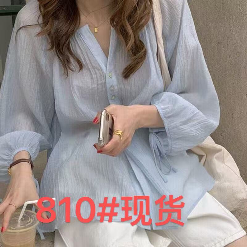 한국 작은 대중 chic 자외선 차단 여성 셔츠 여름 2026 새로운 얇은 스타일 벌룬 소매 캐주얼 루즈핏 주름 셔츠