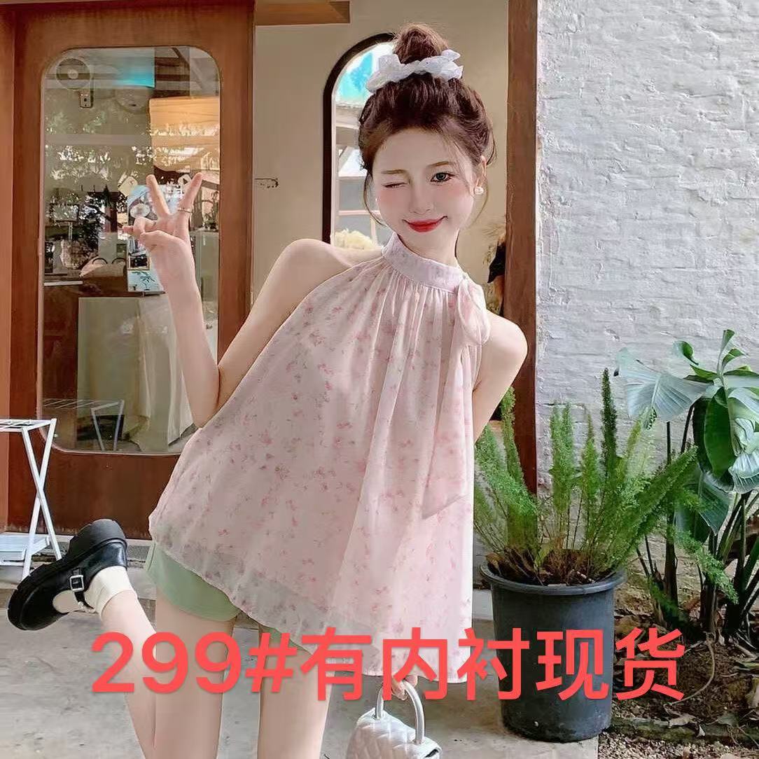 여름 새로운 2026 꽃무늬 오프숄더 Chic 민소매 쉬폰 조끼 맨위 달콤함 여성 고급 센스 몸매 가꾸기 슬림해 보이는