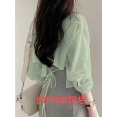 批发后背绑带冰丝防晒衬衫女夏配吊带裙子外搭<b class='q'>开衫</b>薄款罩衫小坎肩外套