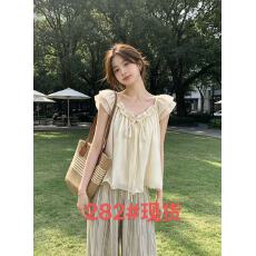 批发甜美气质立体<b class='q'>花朵</b>荷叶边小飞袖衬衫女韩版时尚高级感显瘦百搭上衣