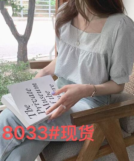 광장 칼라 반팔 셔츠 여름 새로운 일본식 달콤함 연령 감소 작은 청신 다용도 작은 격자 쇄골 심장 기계