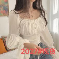 批发有货 chic <b class='q'>雪纺衫</b>喇叭袖系带<b class='q'>收腰</b>上衣