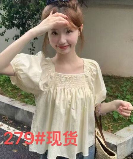 새로운 한국 스타일 미니멀리즘 바람 학생 셔츠 여성용 짧은 소매 여름 밴딩 광장 칼라 단색 작은 키 인형 셔츠 맨위