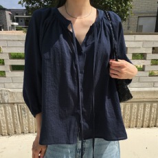 批发<b class='q'>韩国</b>chic初秋新款慵懒宽松设计感长袖衬衫女上衣