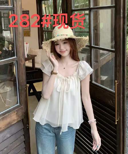프릴 레이스업 Feifei 소매 시폰 셔츠 여성 2026 여름 새로운 달콤함 연령 감소 외국 가스 슬림해 보이는 맨위