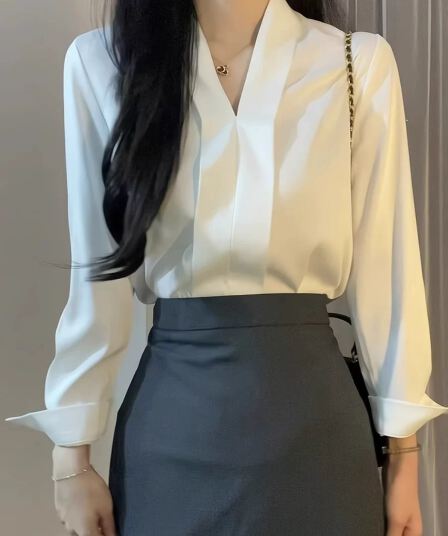 화이트 긍정적 인 로드 중 V넥 비즈니스웨어 여성 셔츠 여름 고급 센스 품격 직장 빛 요리 한 바람 여성 의류 출퇴근 맨위