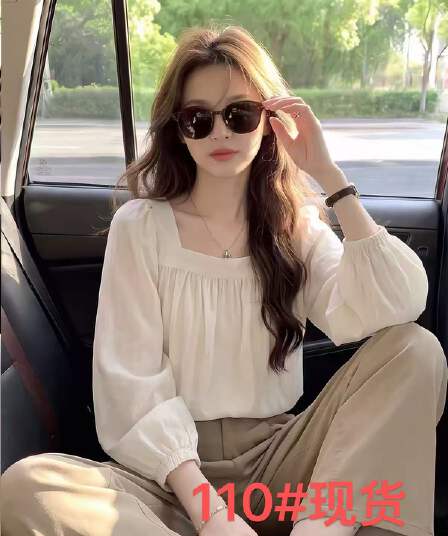 프랑스식 고급 센스 광장 칼라 거품 소매 긴팔 여성 셔츠 가을 루즈핏 디자인 센스 작은 대중 Chic 작은 셔츠 맨위