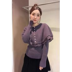 批发法式复古甜美<b class='q'>蕾丝</b>花边拼接斗篷<b class='q'>披肩</b>针织打底衫毛衣两件套装女秋冬