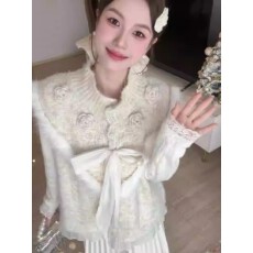 批发法式温柔风立体花朵针织马甲女2025年<b class='q'>秋</b>冬百搭叠穿蝴蝶结毛衣背心