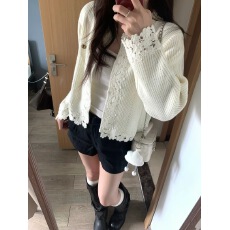 批发蕾丝花边白色针织开衫女2026<b class='q'>秋</b>冬新款宽松百搭上衣外套