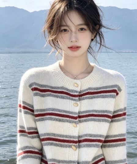 분위기 센스 스트라이프 스웨터 여자 2026 가을 겨울 새로운 느긋한 바람 배색 니트 오픈 가디건 부드러운 찹쌀 맨위 재킷 트렌디