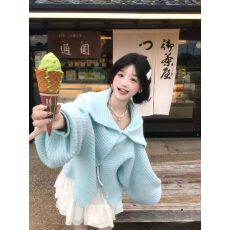 批发秋季氛围感穿搭毛衣外套女秋冬2026新款慵懒风海军领针织开衫上衣