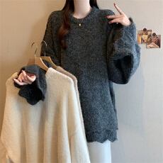 批发<b class='q'>实拍</b> <b class='q'>大码</b>秋冬新款宽松慵懒风软糯针织衫花边灯笼袖毛衣女上衣