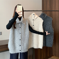 批发实拍 大码秋<b class='q'>冬</b>慵懒风宽松显瘦针织高领毛衣开衫女外搭马甲上衣