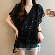 批发实拍 <b class='q'>大码</b>女装<b class='q'>雪纺衫</b>时尚休闲胖妹妹显瘦韩版宽松日常遮肉上衣夏