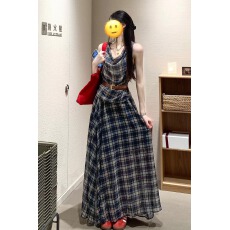 批发官图 韩系复古字母印花短袖T恤套装女2026夏季高腰格子半身裙套装