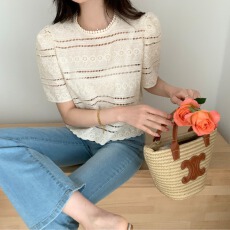 批发2026夏季新款 <b class='q'>韩国</b>chic小众设计气质花朵镂空蕾丝短袖衬衫女