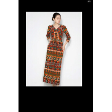 批发印花中长袖欧若风优雅艺术连衣<b class='q'>裙</b>2026春夏