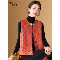 批发新中式国风红色马甲女款冬时髦洋气品牌<b class='q'>妈妈</b>唐装盘扣坎肩提花外套