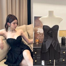 批发chicbyrr/Cult*gaia 心动系列黑天鹅细褶抹胸<b class='q'>小礼服</b>裙